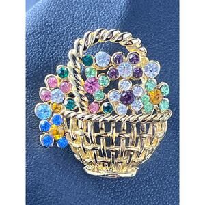 Vintage D'orlan Gold Tone Easter Basket Rhinestone Floral Open Weave Basket